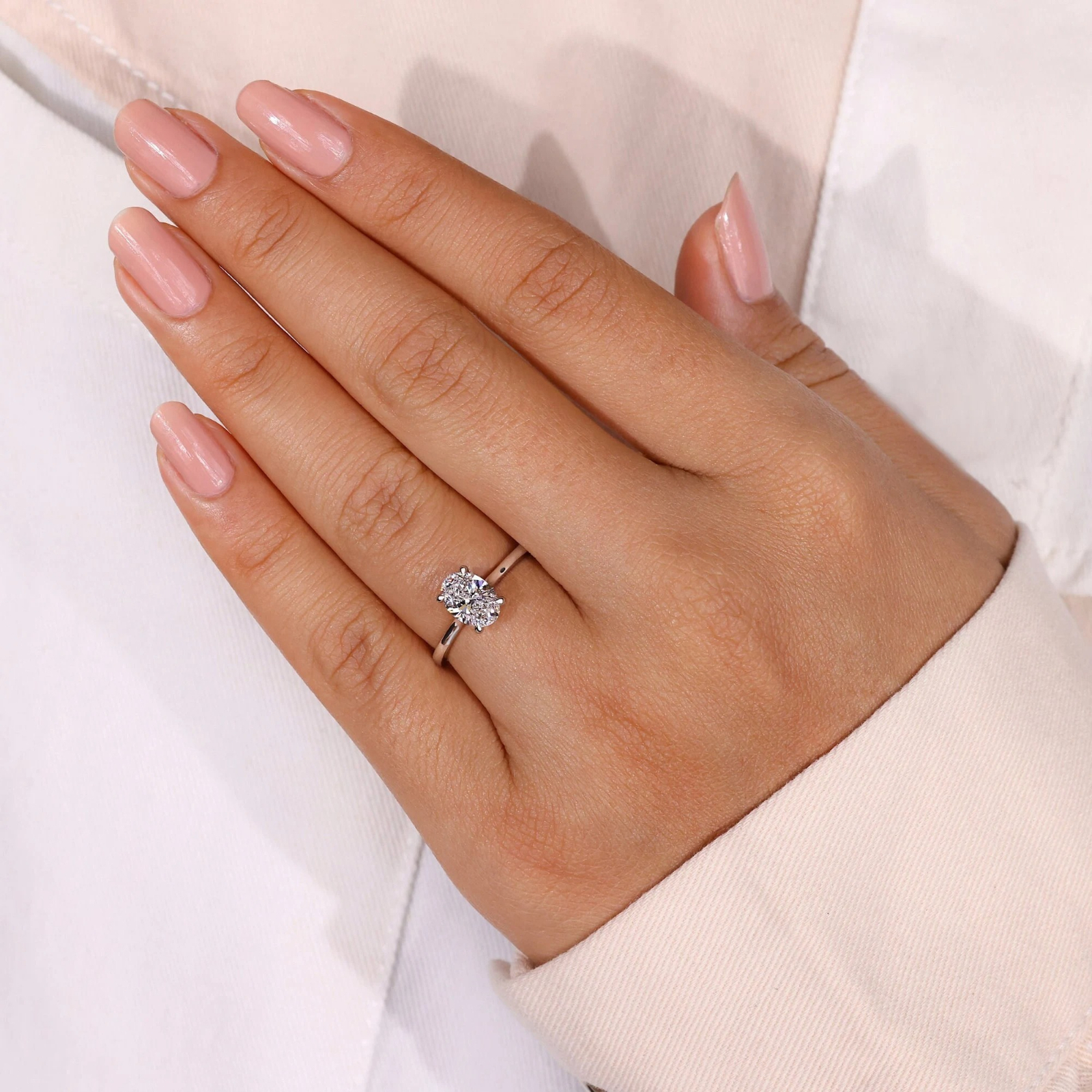 Women's Stylish Oval Cut Moissanite Easy Ring in 925 Silver